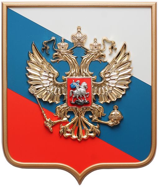 картинка ГЕРБ РОССИИ НА СТЕНУ НА ЩИТЕ ТРИКОЛОР В РАМКЕ магазин МКЗнак являющийся официальным дистрибьютором в России 