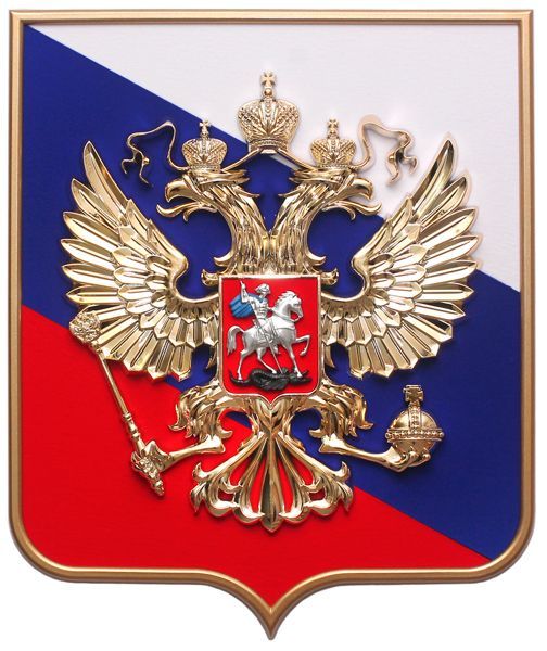 картинка ГЕРБ РОССИИ НА СТЕНУ НА ЩИТЕ ТРИКОЛОР В РАМКЕ магазин МКЗнак являющийся официальным дистрибьютором в России 